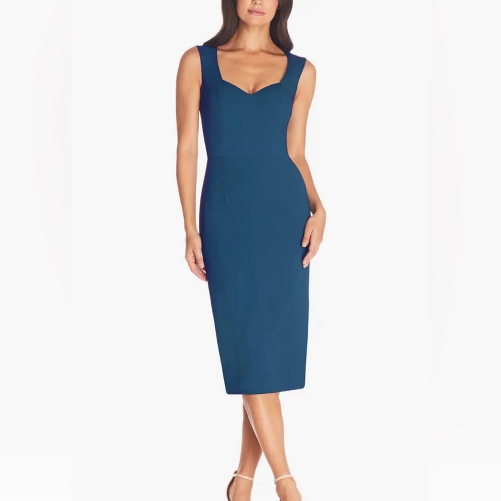 DRESS THE POPULATION Elle Sweetheart Neck Sheath Midi